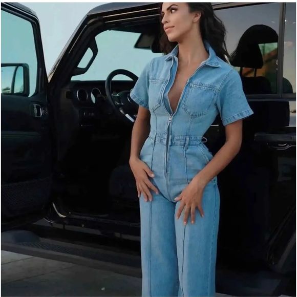 Zara ZW Full Length Denim Long Jumpsuit NWT - Picture 1 of 10